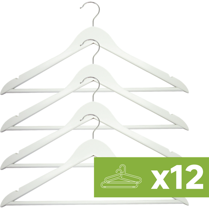 Lote de 12 packs 4 perchas spaceo de madera blanca fsc 45x23cm (anchoxalto)