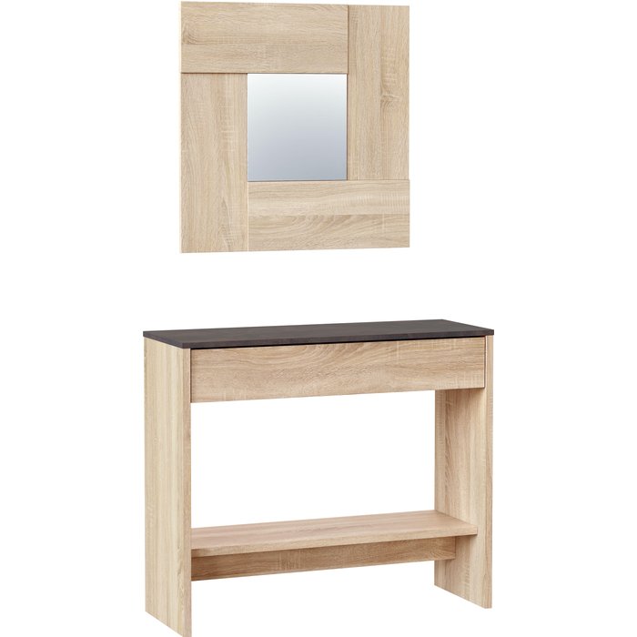 Mueble recibidor hera con espejo y 1 cajón roble 79x33x92cm (anchoxfondoxalto)