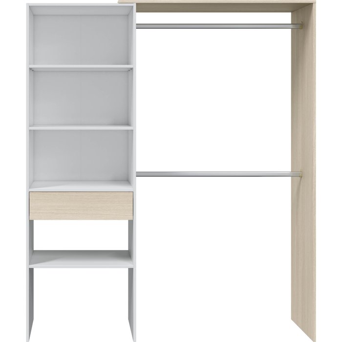 Kit vestidor hera 158x187x40cm con 4 baldas y 1 cajón blanco y beige