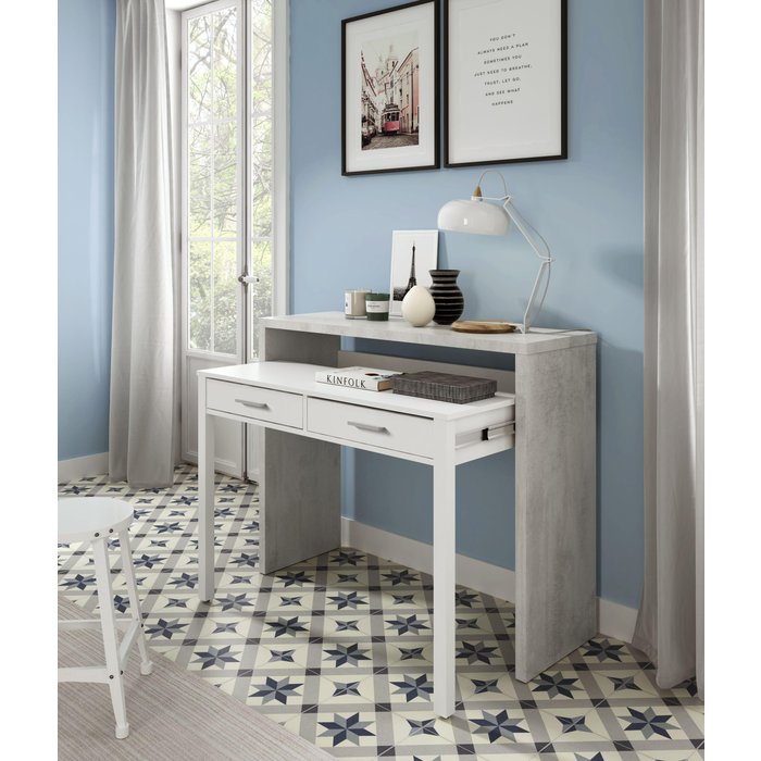 Mesa escritorio consola blanco y gris 87,5x98,5x36xcm