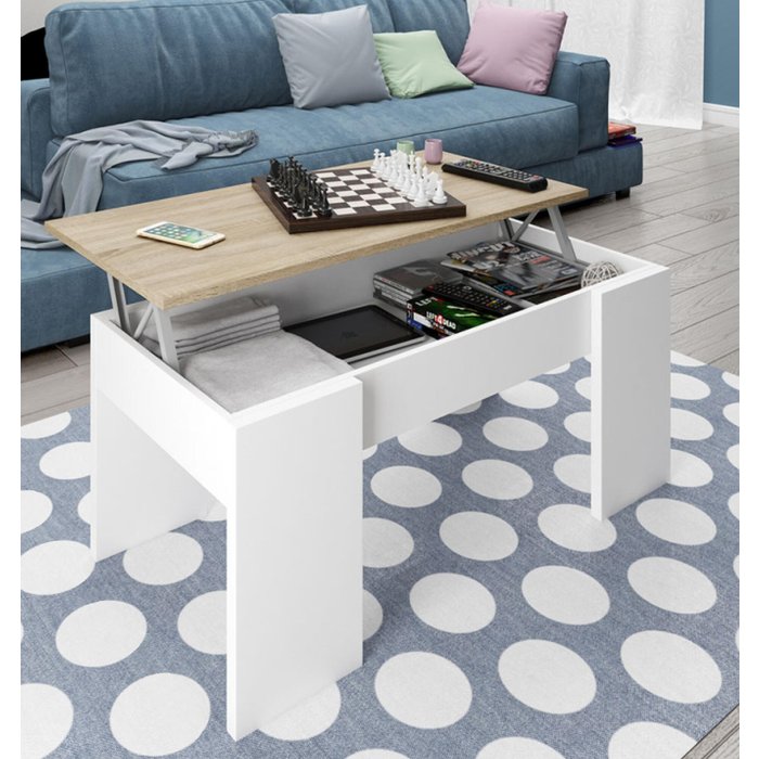 Mesa de centro elevable kendra blanco y roble 100x45/56x50cm (anchoxaltoxfondo)
