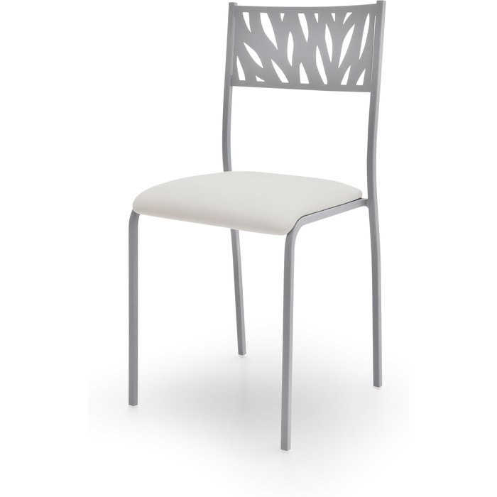 Silla forest metal plata asiento polipiel gris claro