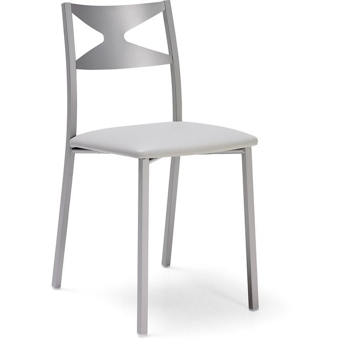 Silla kyra metal plata asiento polipiel gris claro
