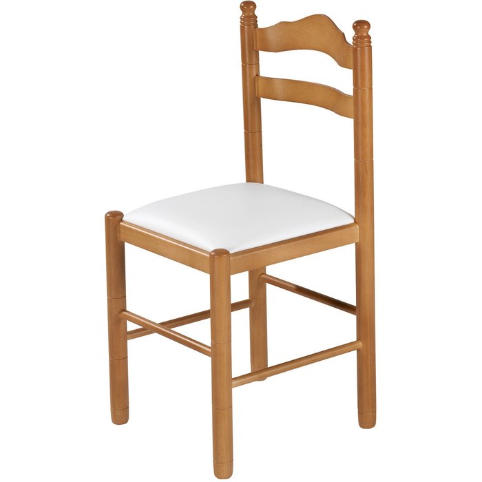 Silla monica barnizado cerezo asiento polipiel blanco