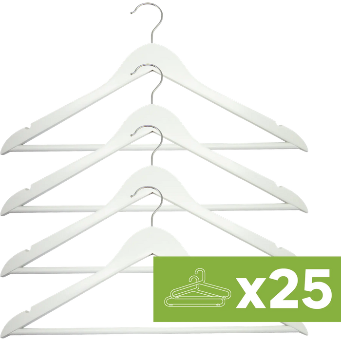 Lote de 25 packs 4 perchas spaceo de madera blanca fsc 45x23cm (anchoxalto)