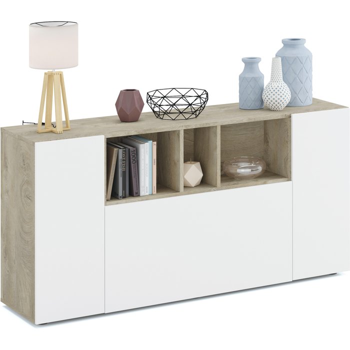 Mueble aparador loira de 3 puertas 76x150x41 cm roble/blanco