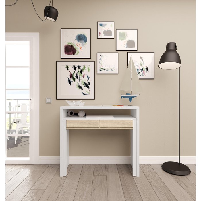 Mesa escritorio consola blanco y roble 87,5x98,5x36 cm