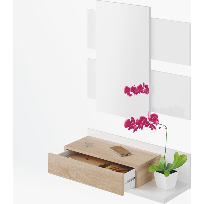 Mueble recibidor tekka con espejo blanco y roble 75x29x20 cm (anchoxfondoxalto)