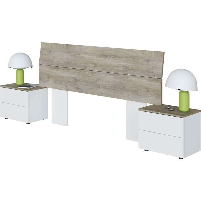 Cabecero cama oikos con dos mesillas roble canadian y blanco artik 176x54x34cm