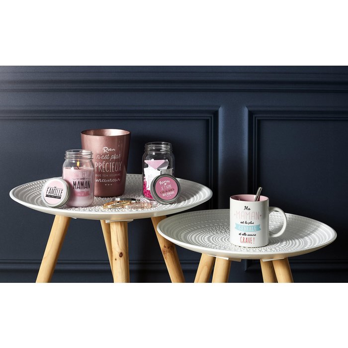 Set de dos mesas auxiliares redondas de mdf color beige de 49,5x49,5x49,5cm