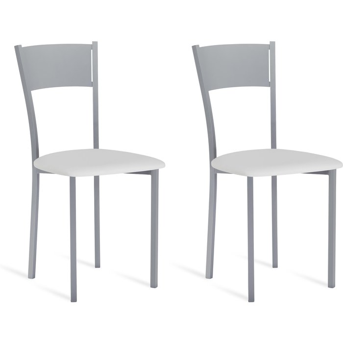 Pack de 2 sillas de cocina armazón aluminio asiento cuero blanco