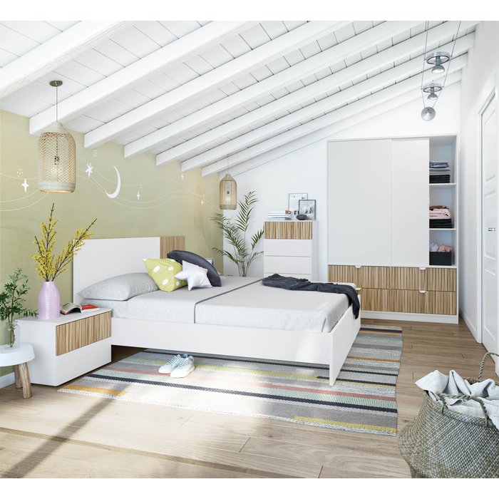 Cabecero con mesillas ethna blanco/natur 91x266x034 cm