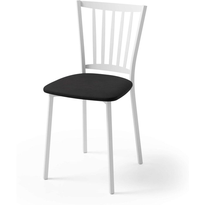 Silla de cocina petra con estructura blanca y asiento polipiel negro