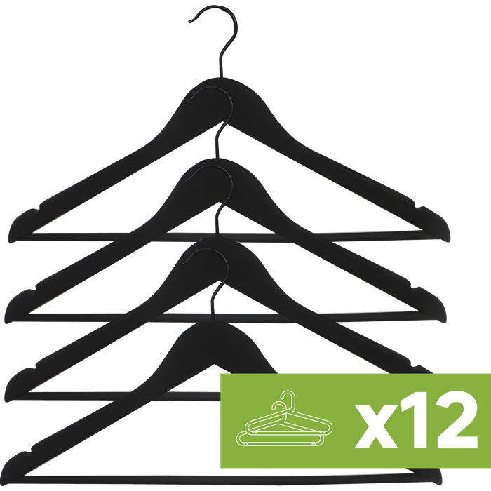 Lote de 12 packs 4 perchas spaceo de madera negra fsc 44.5x23cm (anchoxalto)