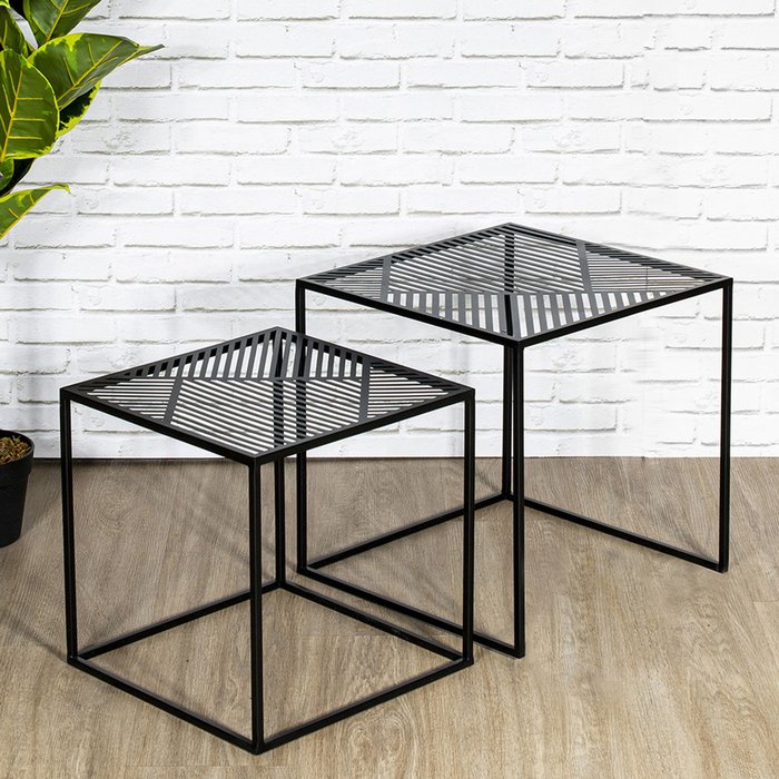 Set 2 mesas auxiliares riga metal negro 40x40x40 cm (anchoxaltoxfondo)