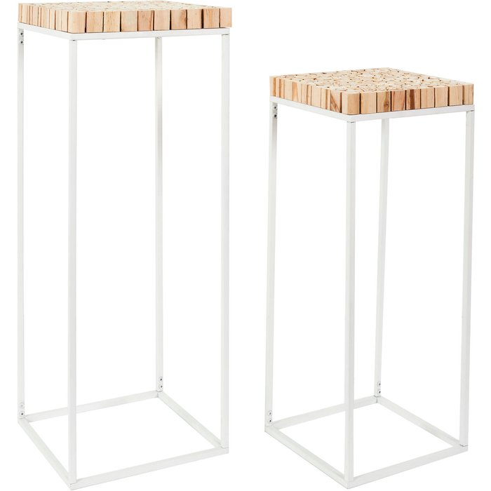 Juego de 2 pedestales rondin blanco/madera