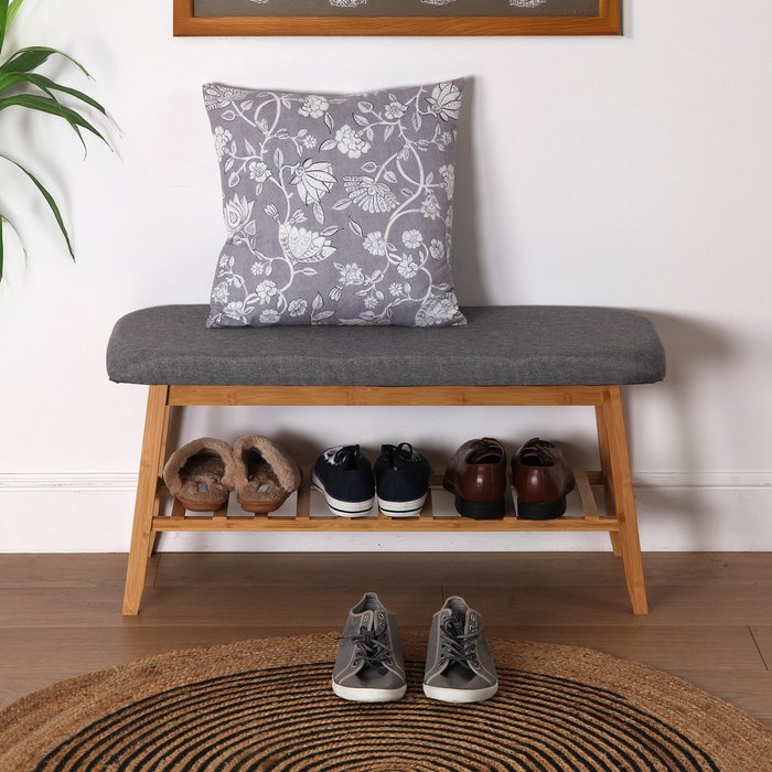 Banco zapatero ray de madera maciza color marrón 90x44x49.5 cm