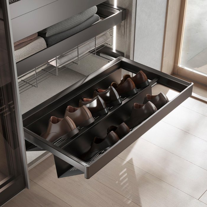 Zapatero extraíble lateral emuca quartz inox para 8 pares 86.2-88.8x19.6x45.5 cm