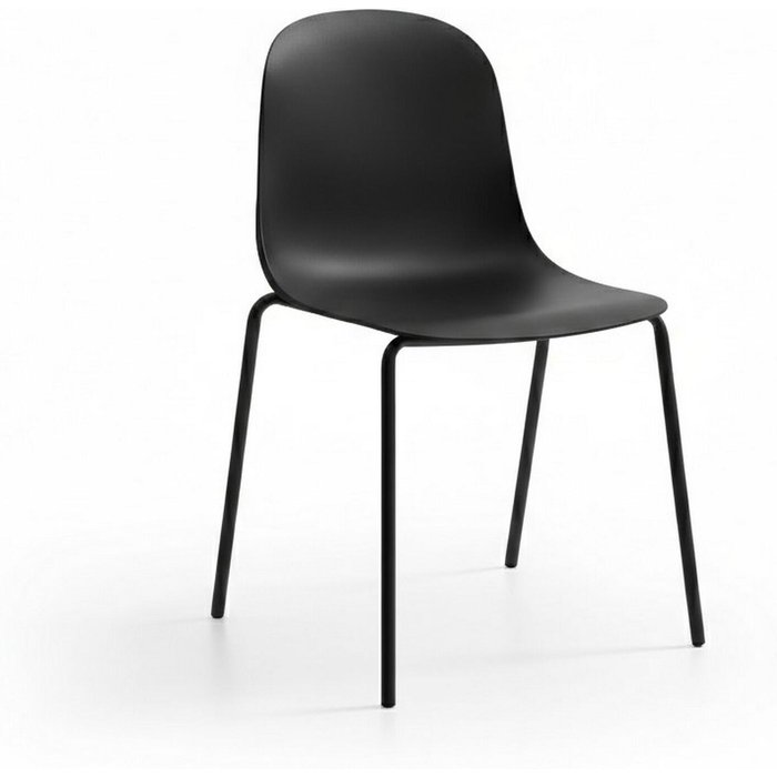 Silla apilable luna con patas metalicas y asiento de polipropileno negro