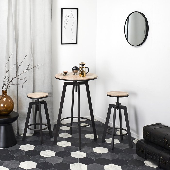 Conjunto de mesa alta y dos taburetes industrial de dos plazas