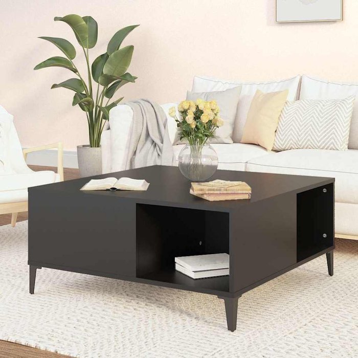 Maison exclusive - mesa de centro madera contrachapada negro 80x80x36,5 cm