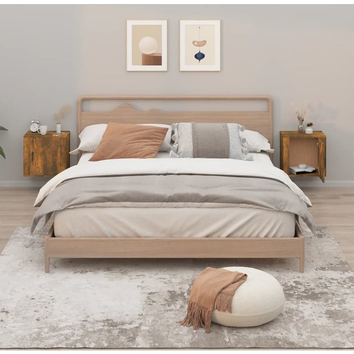 Mesitas de noche de pared de 2 piezas, roble ahumado, 50x30x47 cm