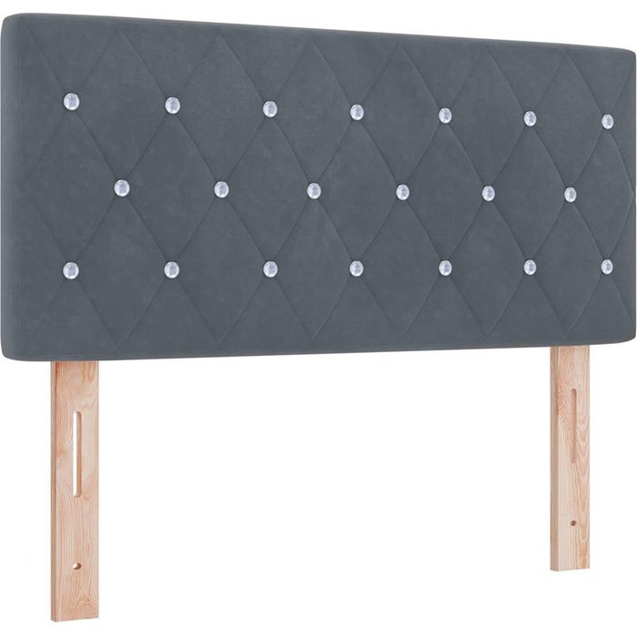 Cabezal led con botones de cristal, acolchado en gris oscuro, 100 cm, terciopelo