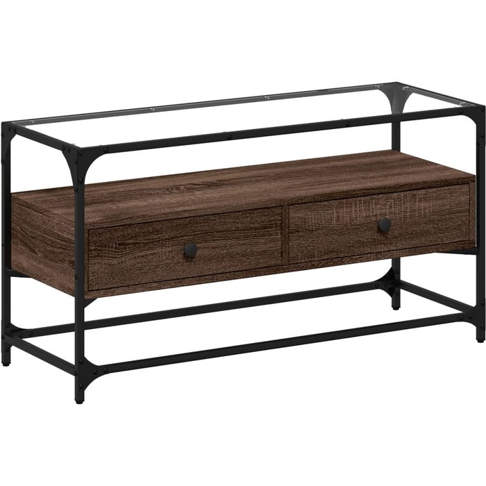 Mueble tv cristal y madera laminada roble marrón 98x35x51 cm - comfortxl