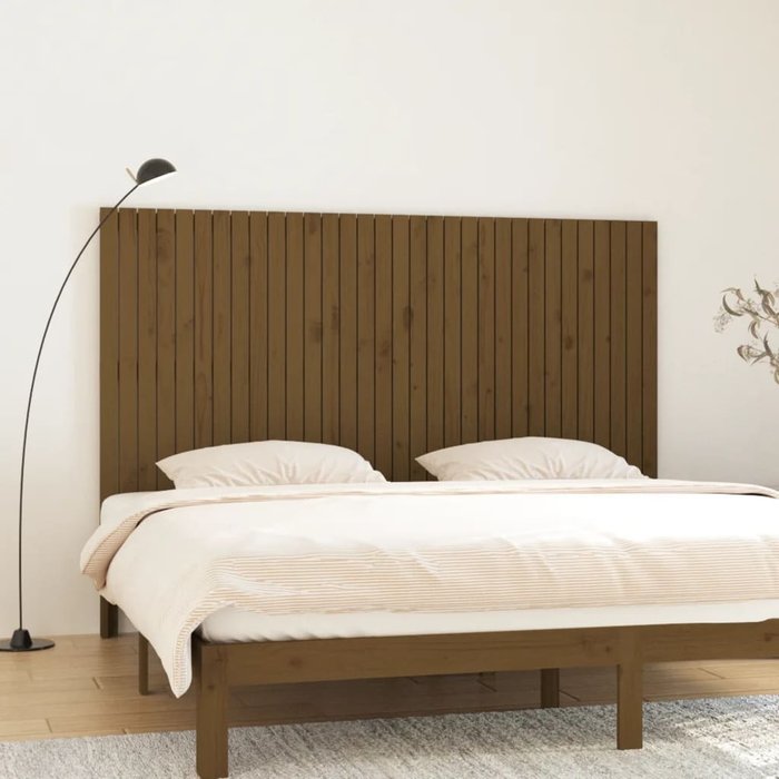 Vidaxl cabecero cama pared madera maciza pino marrón miel 204x3x110 cm