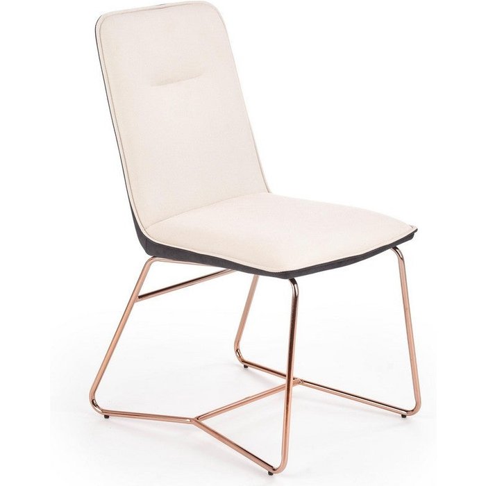 Silla de comedor saxo beige y gris con base de acero dorado rosa