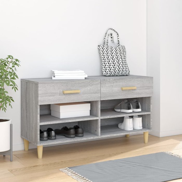 Mueble zapatero madera contrachapada gris sonoma 102x35x55 cm