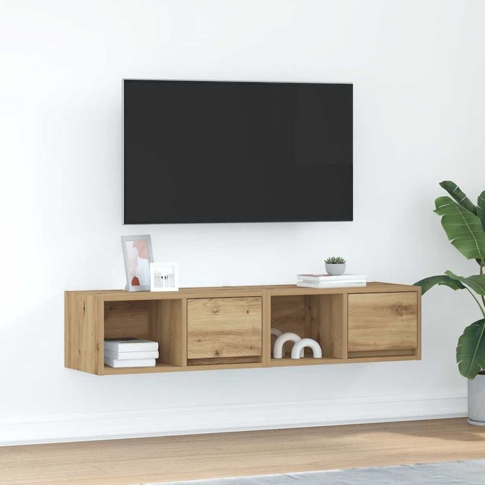 Mueble de tv de 2 piezas, roble hecho a mano, 60x31x25,5cm, madera de ingeniería