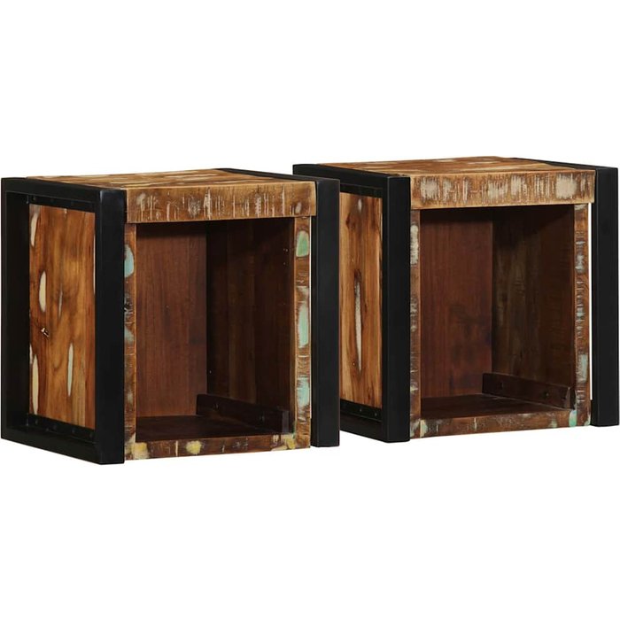 Mesitas de noche multicolor de 2 piezas, 40x35x40 cm, madera reciclada.