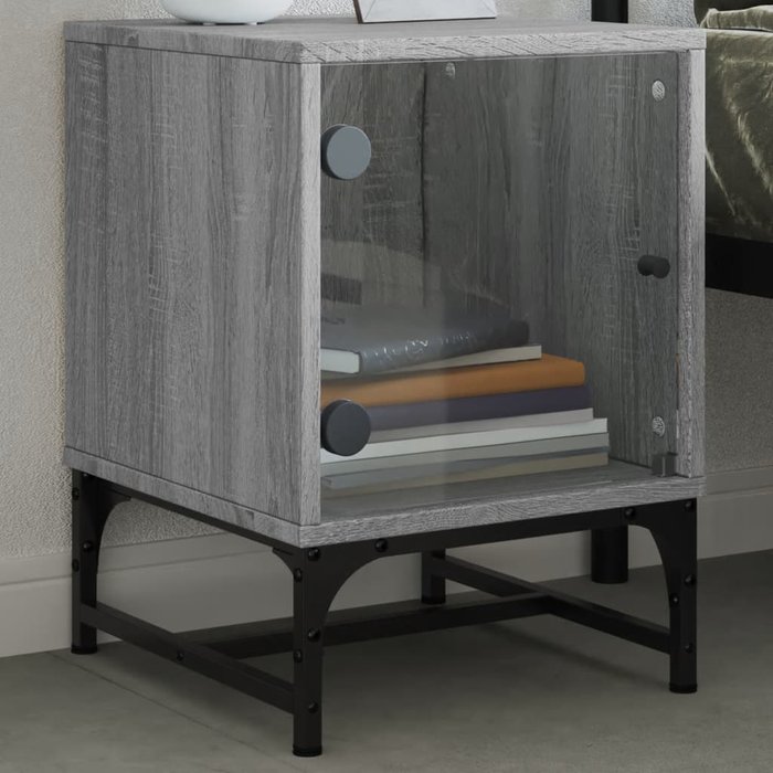 Maison exclusive - mesita de noche con puerta de vidrio gris sonoma 35x37x50 cm