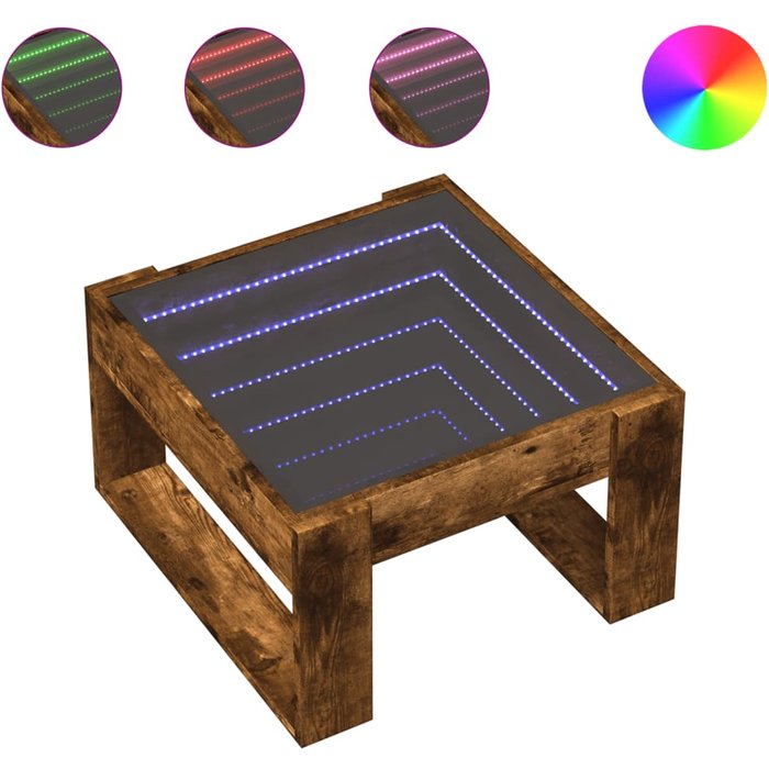 Mesa de centro con infinity led roble ahumado 50x53x30 cm - comfortxl