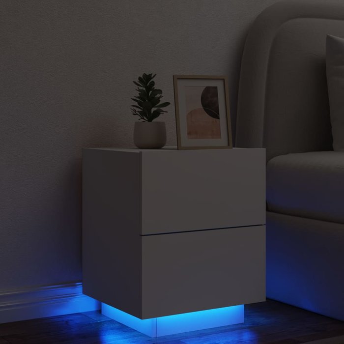 Maison exclusive - mesita de noche con luces led madera de ingeniería blanca