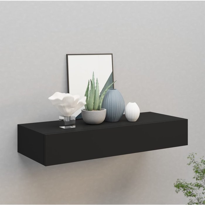 Estante cajón de pared mdf negro 60x23,5x10 cm