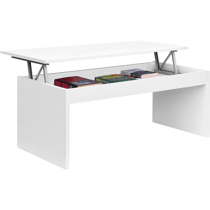 Mesa centro elevable, color blanco brillo, medida: 102x50x43 cm