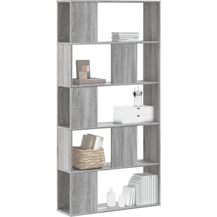 Librería de 5 niveles de madera de ingeniería gris sonoma
