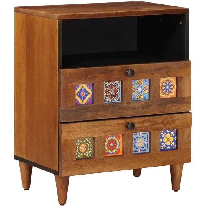 Armario de noche marrón 50 x 33 x 62 cm madera de mango maciza vidaxl