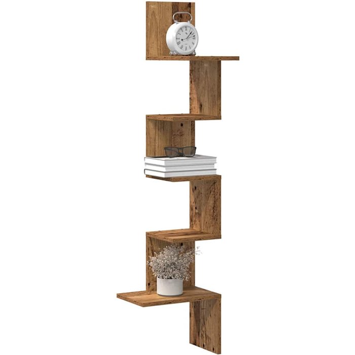 Estante esquinero de pared madera vieja 32x32x127,5cm madera contrachapada