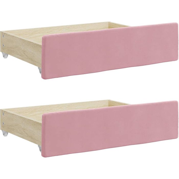 2 cajones de cama en madera de ingeniería y terciopelo rosa
