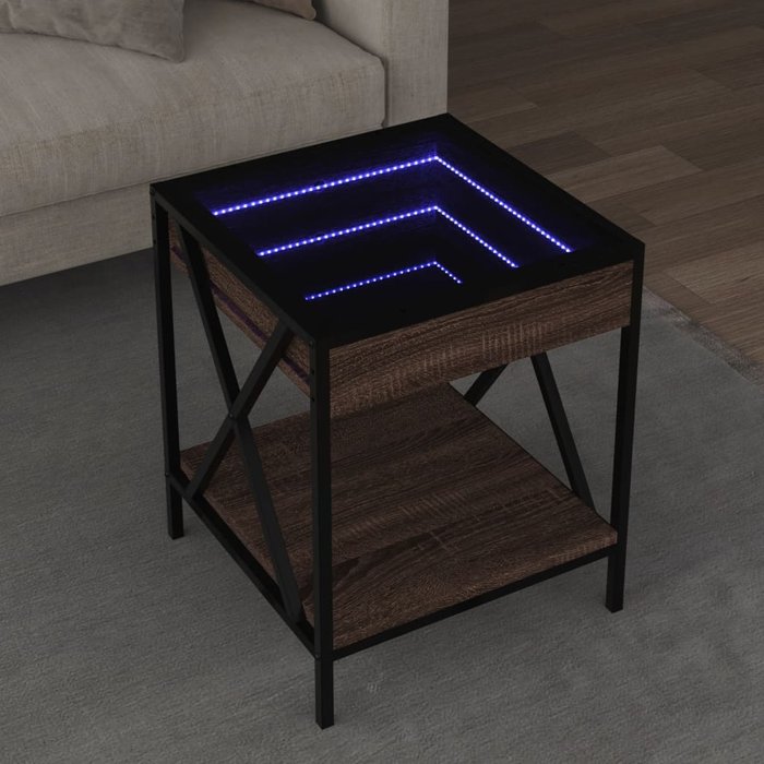 Mesa de centro con infinity led marrón roble 40x40x49 cm