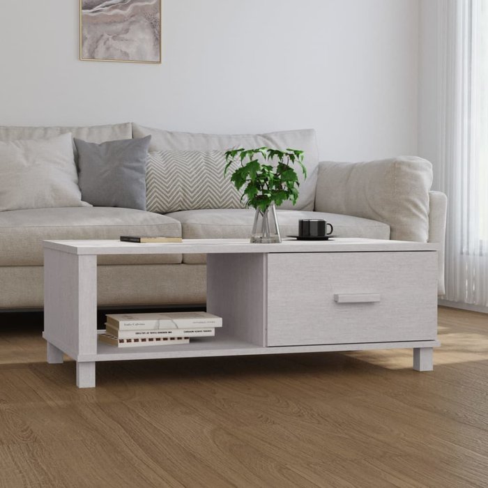 Mesa de centro hamar blanca 100x55x35 cm madera maciza de pino