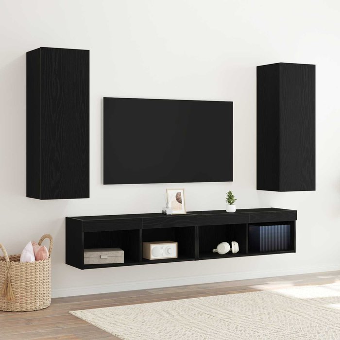 Mueble de tv de pared 2 pcs roble negro 30,5 x 28,5 x 90 cm vidaxl