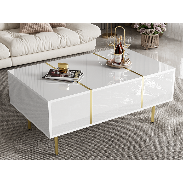 Mesa de centro moderna - 2 cajones - mdf - blanco