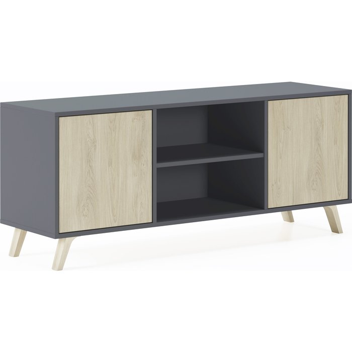 Mueble tv 140 con 2 puertas modelo wind, color gris/roble