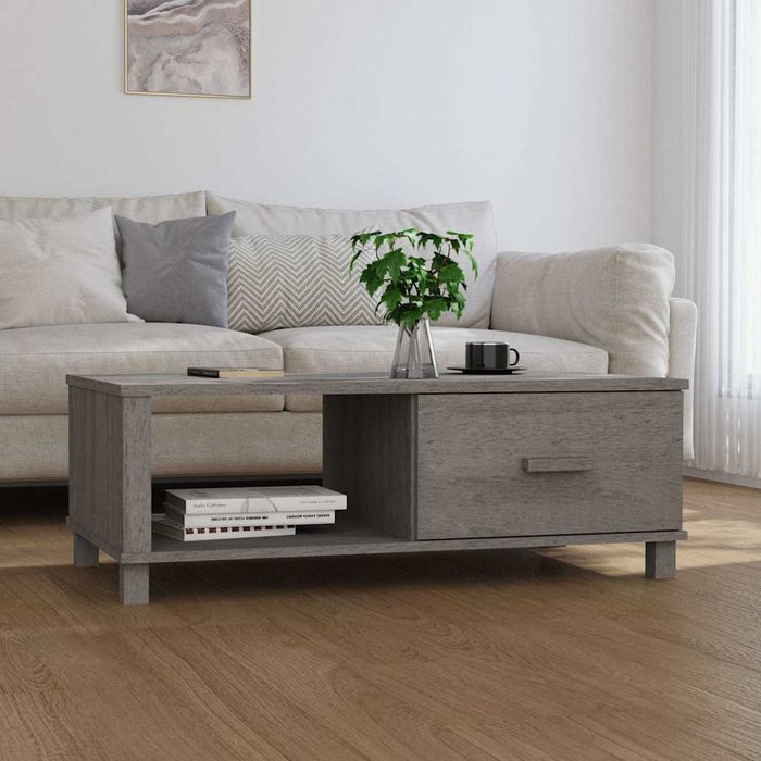 Mesa de centro hamar, gris claro, 100x55x35 cm, madera maciza de pino.