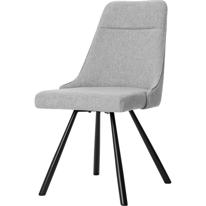 Elegante silla de comedor kenele gris claro con patas negras.