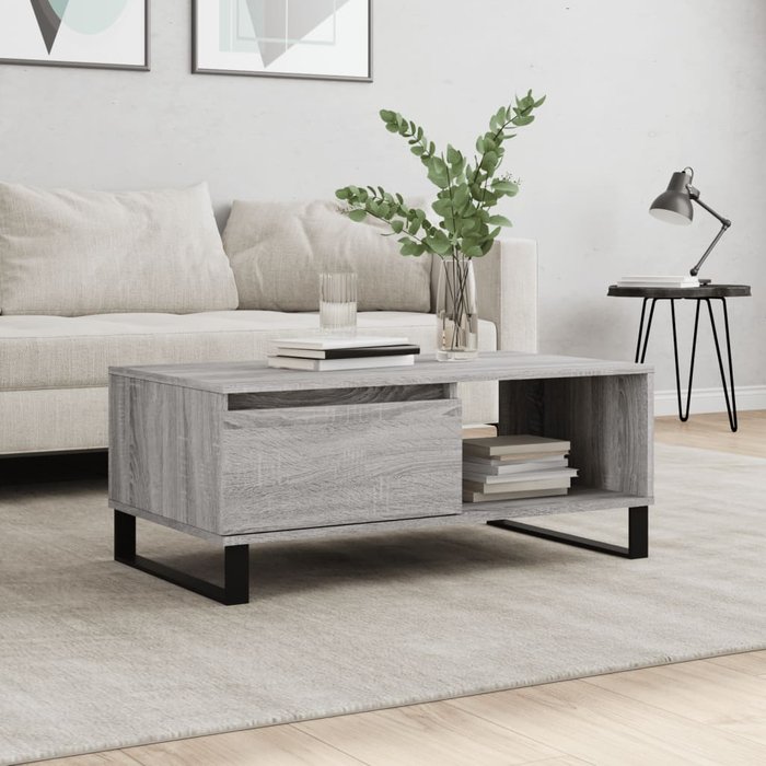 Vidaxl mesa de centro madera contrachapada gris sonoma 90x50x36,5 cm
